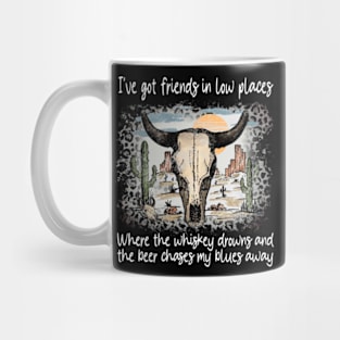 I've Got Friends In Low Places Where The Whiskey Drowns And The Beer Chases My Blues Away Leopard Bull Skull Mug